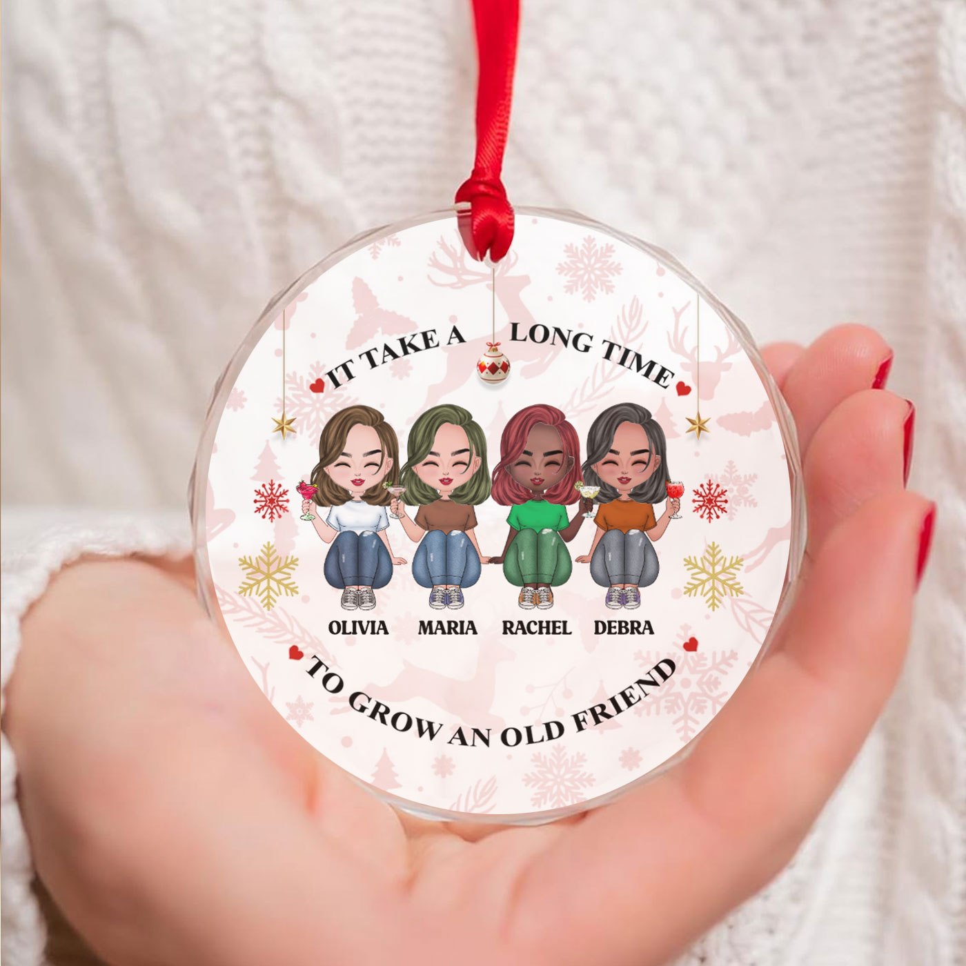 Christmas Custom Friendship Ornament with Personalized Names | Circle Glass Ornament